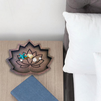 Тава за дисплей с кристална скала Кристален държач за камъни Дисплей Дървен лотос Декоративен дисплей Съд за бижута за домашен декор на спалня