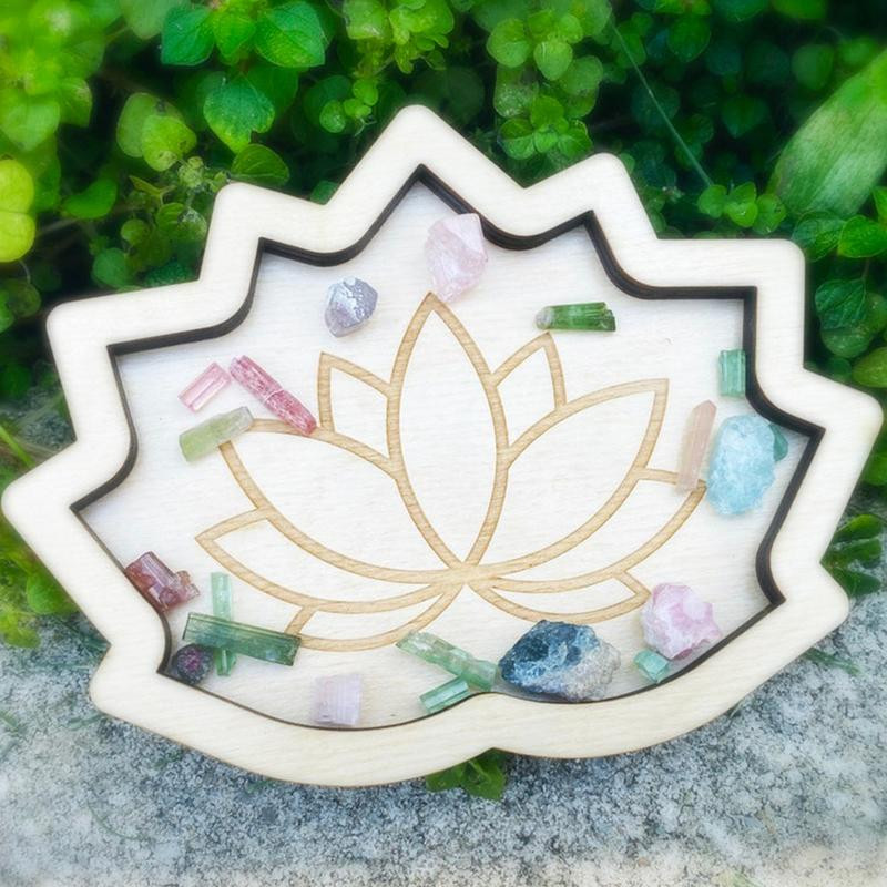 Crystal Rock displeja paplāte Kristāla turētājs akmeņiem displeja koka lotosa dekoratīvais displeja rotaslietu trauks mājas guļamistabas dekorēšanai