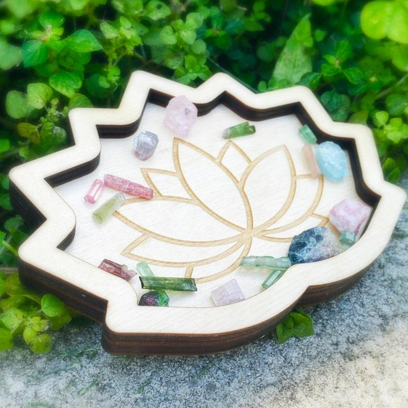 Crystal Rock displeja paplāte Kristāla turētājs akmeņiem displeja koka lotosa dekoratīvais displeja rotaslietu trauks mājas guļamistabas dekorēšanai
