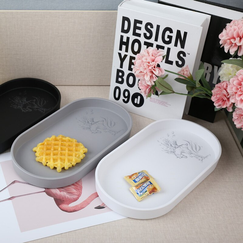 Új skandináv ovális lemez melamin egyszínű tálca uzsonnakulcs Nappali veranda ékszerek dísztárgyak tárolás otthoni dekoráció