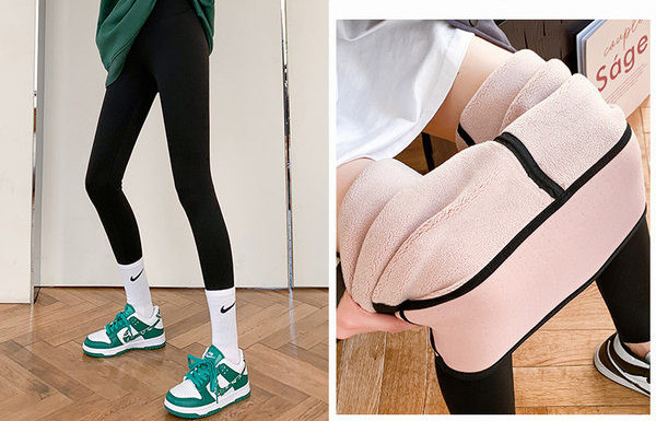 Moteriškos sportinės antblauzdžiai šiltu pamušalu ir aukštu juosmeniu