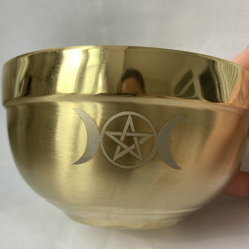 Miska Tibetská obeta Wiccanský oltár Kalich Pentagram Moonwitchcraft Trojitý nástroj Dekorácia Pohár Spievajúca Nerezová Rozmazanie Rozmazanie