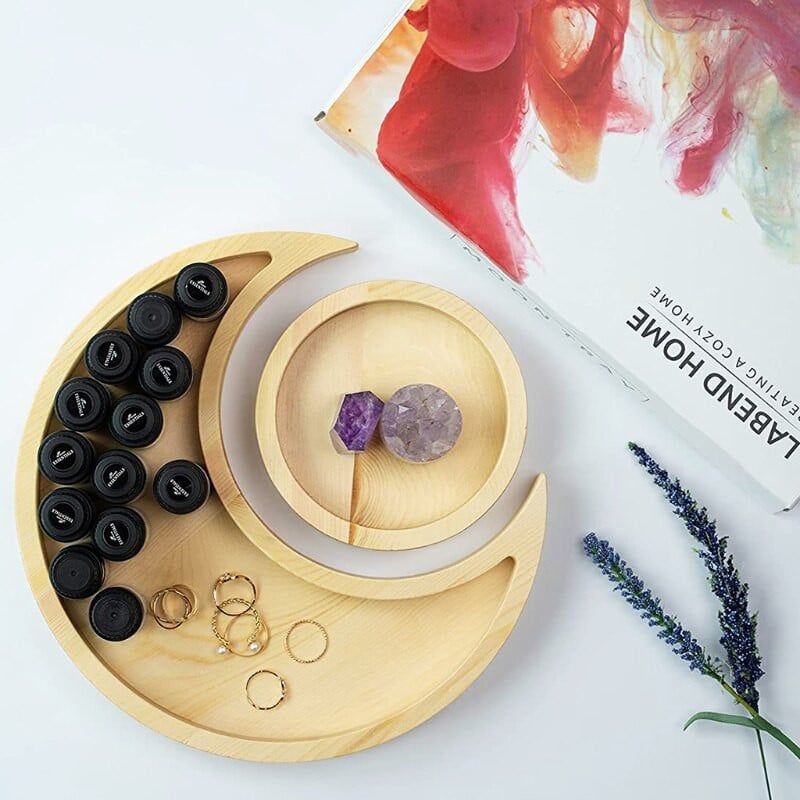 Mėnulio saulės serviravimo padėklas Medinis kaimiškas stalo indų desertų indų laikiklis centrinis papuošalų lėkštės dubuo, skirtas Eidui Mubarakui