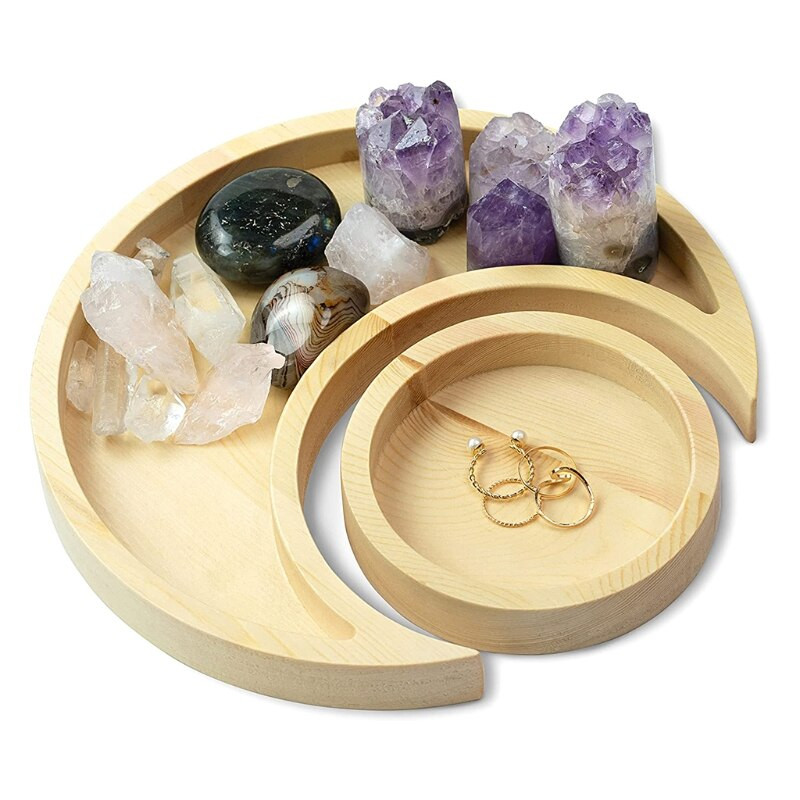 Mėnulio saulės serviravimo padėklas Medinis kaimiškas stalo indų desertų indų laikiklis centrinis papuošalų lėkštės dubuo, skirtas Eidui Mubarakui