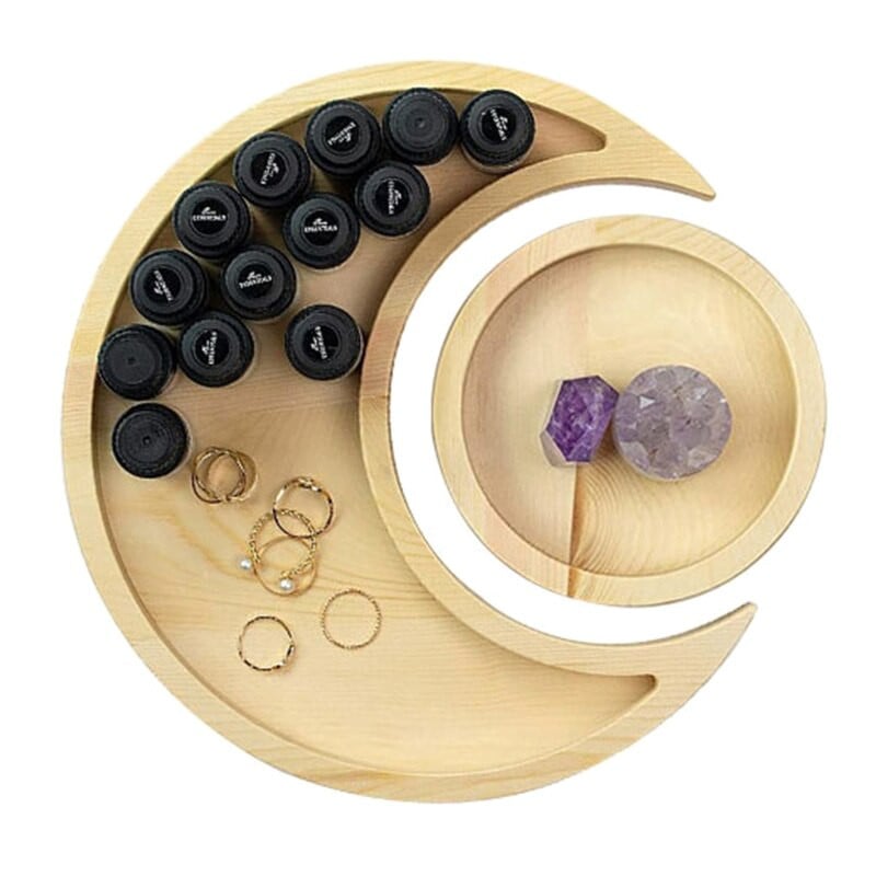 Mėnulio saulės serviravimo padėklas Medinis kaimiškas stalo indų desertų indų laikiklis centrinis papuošalų lėkštės dubuo, skirtas Eidui Mubarakui