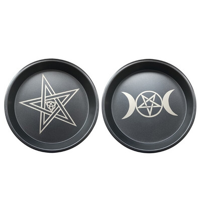 Q9QF Astrology Moon Star Phase Candlestick Table Altar Plate Ατσάλινο Δίσκος θήκης κεριών