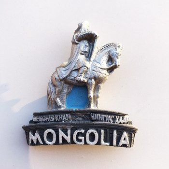 Αυτοκόλλητο τουριστικού αναμνηστικού τουριστικού δώρου του Εθνικού Παλατιού της Μογγολίας Ουλάν Μπατόρ, αγαλματίδιο του Τζένγκις Χαν, μαγνητική ρητίνη ψυγείου
