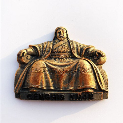 Mongol Ulan Bator Nemzeti Palota turisztikai emléktárgy Dzsingisz kán szobor kézműves gyanta mágneses hűtőszekrény matrica
