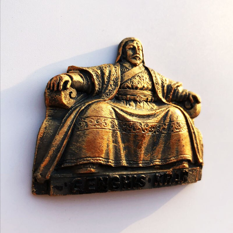 Mongol Ulan Bator Nemzeti Palota turisztikai emléktárgy Dzsingisz kán szobor kézműves gyanta mágneses hűtőszekrény matrica
