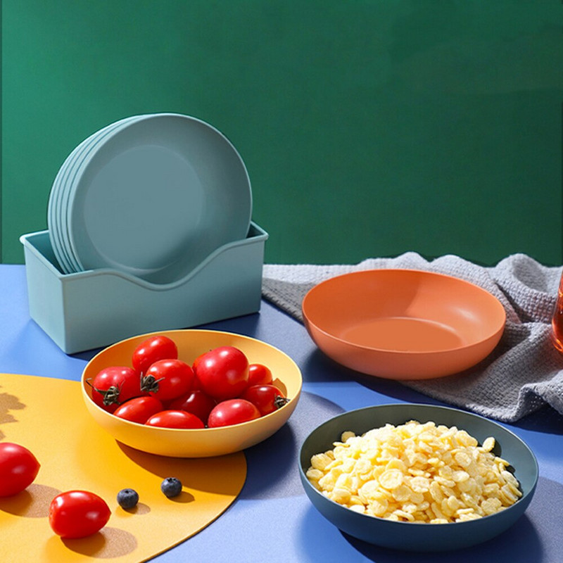 Set de 5 farfurii din plastic cu suport Durabil, rezistente la spargere Vase solide, durabile, sigure, reutilizabile, pentru mașina de spălat vase