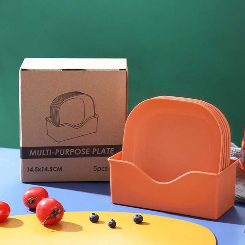 Set de 5 farfurii din plastic cu suport Durabil, rezistente la spargere Vase solide, durabile, sigure, reutilizabile, pentru mașina de spălat vase