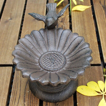 Ρουστίκ Bird Sunflower Επιτραπέζια τροφοδοσία πουλιών από χυτοσίδηρο με στρογγυλή βάση Ευρωπαϊκή διακόσμηση οικιακού κήπου Πιάτο μπολ αποθήκευσης βαρέων μετάλλων