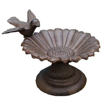 Рустик птица слънчоглед настолна чугунена хранилка за птици с кръгла основа Европейски декор за домашна градина Тежка метална чиния за купа за съхранение
