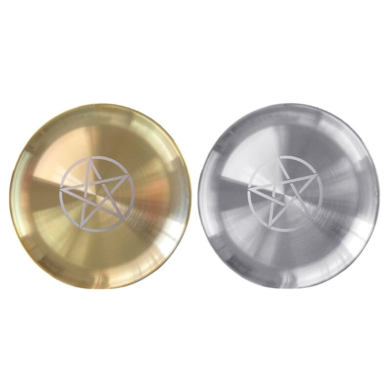 2021 Nou Sfeșnic cu imprimeu de stele de astrologie Masă Placă de altar Placă de țiglă divinație Placă rotundă de depozitare din metal Suport pentru lumânări Tavă rituală