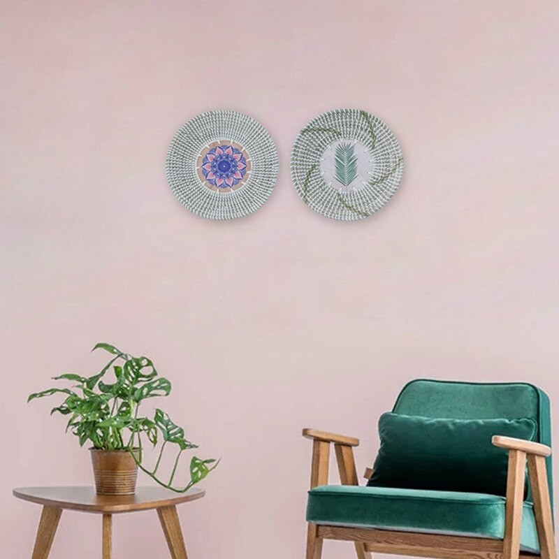 1/2 vnt. rankų darbo pakabinamas sieninis krepšelis apvalus austas jūros žolės pakabinamas dekoratyvinis padėklas, skirtas svetainei miegamojo virtuvei