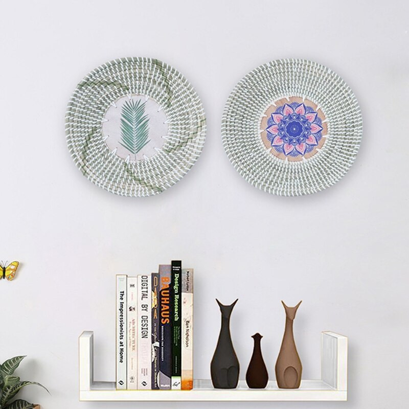 1/2 vnt. rankų darbo pakabinamas sieninis krepšelis apvalus austas jūros žolės pakabinamas dekoratyvinis padėklas, skirtas svetainei miegamojo virtuvei