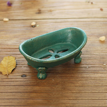 Златнозелена лодка с чугунена сапунена чиния Ръчно изработен декор за домашна градина Тежка метална тава за съхранение Антични аксесоари за баня