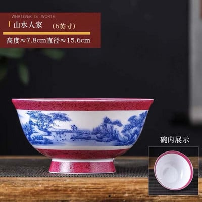 1 vnt 6 colių makaronų dubuo kiniškas Jingdezhen Famille Rose porcelianinis gėlių peizažas drakono dizaino dubuo antikvariniai imitaciniai stalo reikmenys