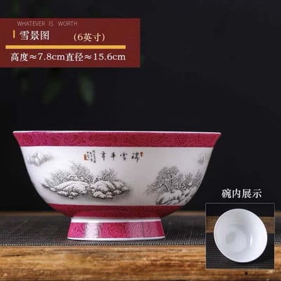 1 vnt 6 colių makaronų dubuo kiniškas Jingdezhen Famille Rose porcelianinis gėlių peizažas drakono dizaino dubuo antikvariniai imitaciniai stalo reikmenys