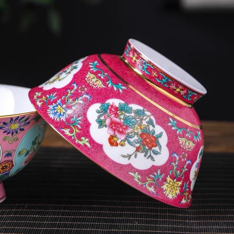 1 vnt 6 colių makaronų dubuo kiniškas Jingdezhen Famille Rose porcelianinis gėlių peizažas drakono dizaino dubuo antikvariniai imitaciniai stalo reikmenys