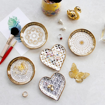 Golden Ceramics Δίσκος αποθήκευσης καλλυντικών κοσμημάτων Αξεσουάρ επιφάνειας εργασίας Αποθήκευση Τραπέζι τουαλέτας Εστιατόριο Πιάτο διακόσμησης για καφέ