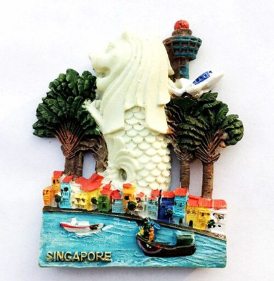 Aukštos kokybės Singapūro vėliava Merlion 3D šaldytuvo magnetas Pasaulio turizmo suvenyrai Šaldytuvas Magnetiniai lipdukai Namų apdaila
