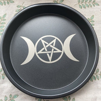 Wicca Ceremony Кръгъл пентаграмен свещник Тава за съхранение Свещ Трифазна луна Купа за медитация Декоративна купа