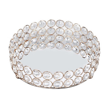 Crystal Cosmetic Makeup Tray 8in Round Display Tray Mirrored Metal Welded Structure for Food Perfume Jewelry Wine