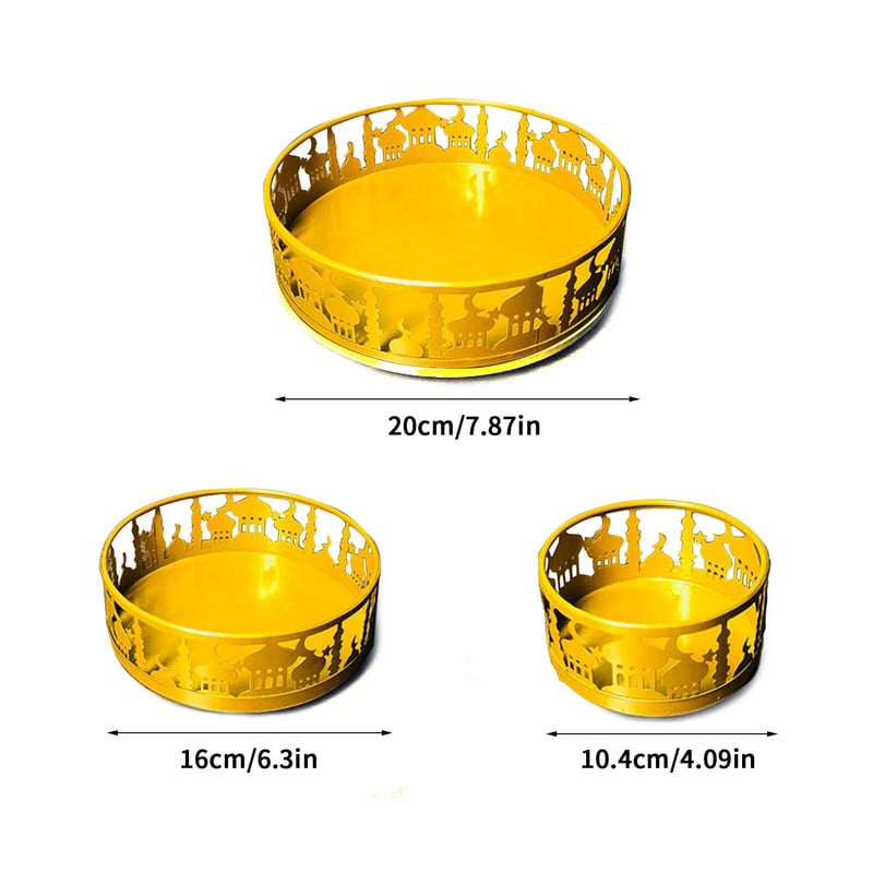 3 db kerek ételtálaló vas Eid vacsora tányér étkészlet Kareem Ramadan EID Mubarak iszlám party dekoráció