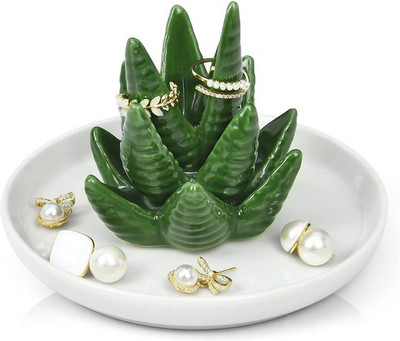 Keramický držiak na prsteň s aloe vera, kaktusová miska, šperky, náramok, retiazka, stojan na náhrdelník, organizér na narodeniny, vianočné darčeky, ozdoby.