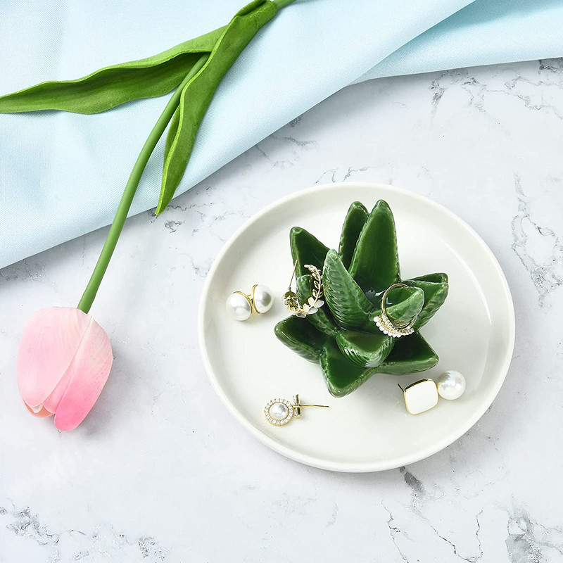 Keramický držiak na prsteň s aloe vera, kaktusová miska, šperky, náramok, retiazka, stojan na náhrdelník, organizér na narodeniny, vianočné darčeky, ozdoby.