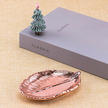 Gloden Керамични листа Чиния Листа на дърво Бижута Закуски Десерт Сребърна тава за съхранение Керамика от розово злато Бижута Емайлирана дрънкулка Ястие