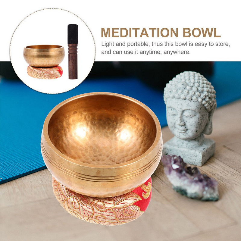 Bol Cant Meditație Boluri tibetane Macior de yoga Set de cupru Sunet Zen Gong Bellbrass Accesorii pentru Lună Decor Himalaya Rugăciune