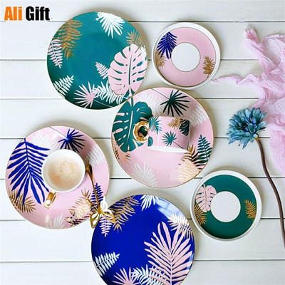 Nordic Rainforest Plant Plate Ins Dessert Plate Κρύο πιάτο δείπνου Δυτικό πιάτο φαγητού Διακοσμητικό πιάτο τραπεζαρίας σπιτιού