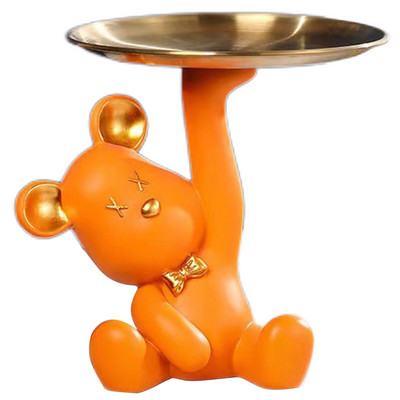 Figurină de urs pentru intrare, ornament de urs drăguț, păpușă, rășină, suport de depozitare pentru chei, suport de depozitare bijuterii, tavă de gustări cu fructe, intrare de acasă