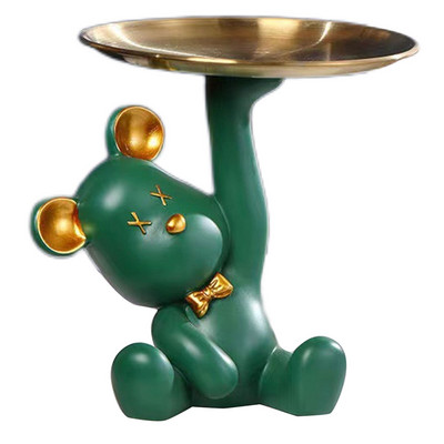 Figurină de urs pentru intrare, ornament de urs drăguț, păpușă, rășină, suport de depozitare pentru chei, suport de depozitare bijuterii, tavă de gustări cu fructe, intrare de acasă