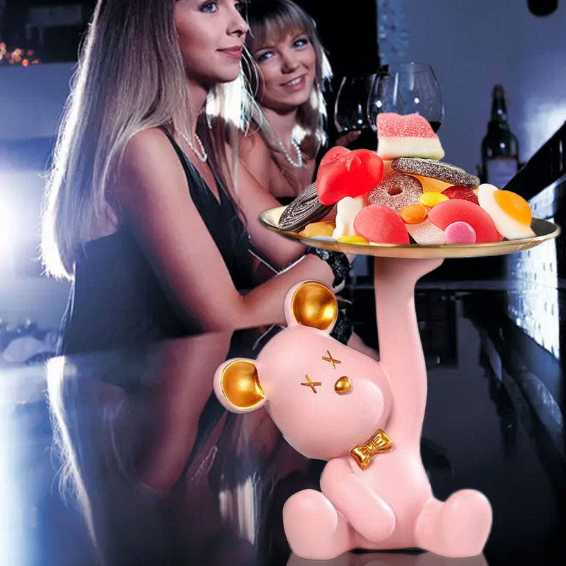 Figurină de urs pentru intrare, ornament de urs drăguț, păpușă, rășină, suport de depozitare pentru chei, suport de depozitare bijuterii, tavă de gustări cu fructe, intrare de acasă