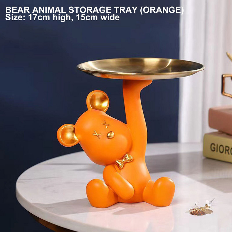 Figurină de urs pentru intrare, ornament de urs drăguț, păpușă, rășină, suport de depozitare pentru chei, suport de depozitare bijuterii, tavă de gustări cu fructe, intrare de acasă
