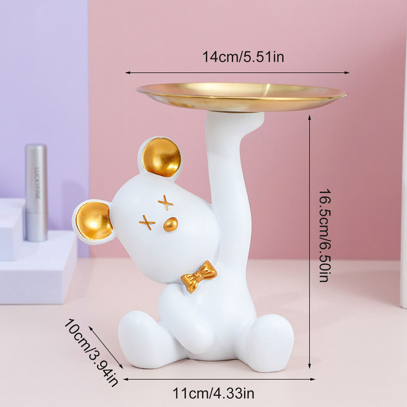 Figurină de urs pentru intrare, ornament de urs drăguț, păpușă, rășină, suport de depozitare pentru chei, suport de depozitare bijuterii, tavă de gustări cu fructe, intrare de acasă