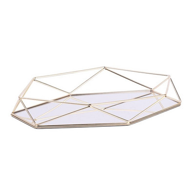 Trojrozmerný kovaný železný úložný podnos, severský minimalistický, ružovo-zlatý, zrkadlový, dno so šesťuholníkovým efektom, bytová dekorácia