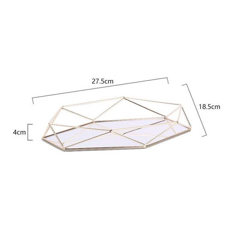 Trojrozmerný kovaný železný úložný podnos, severský minimalistický, ružovo-zlatý, zrkadlový, dno so šesťuholníkovým efektom, bytová dekorácia