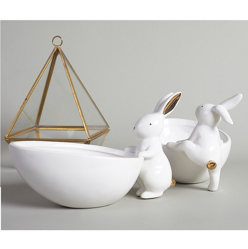 Ovocné taniere Keramický úložný tácok s králikom Miska Porcelánový tanier na občerstvenie Tanier na šperky Riad Tanier na šperky Riad