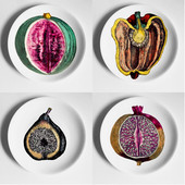 Segmentirani tanjuri s voćem Povrće u stilu obrta stolno zidno viseće ukrasno posuđe šarene ilustracije za uređenje doma