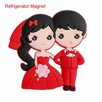 Стикер с магнит за мини хладилник Триизмерен персонализиран магнит за хладилник на булката Сватбена двойка Празнични декорации