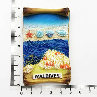 Maldīvu salas radošā sveķu magnēta ledusskapja uzlīme ar skatu uz jūru Bruņurupuču pludmales ceļojumu piemiņas rotājums amatniecības dāvana