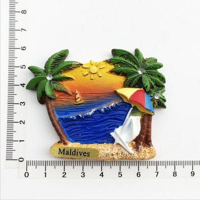 Maldīvu salas radošā sveķu magnēta ledusskapja uzlīme ar skatu uz jūru Bruņurupuču pludmales ceļojumu piemiņas rotājums amatniecības dāvana