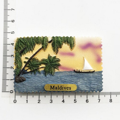 Maldīvu salas radošā sveķu magnēta ledusskapja uzlīme ar skatu uz jūru Bruņurupuču pludmales ceļojumu piemiņas rotājums amatniecības dāvana