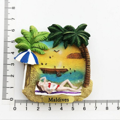 Maldīvu salas radošā sveķu magnēta ledusskapja uzlīme ar skatu uz jūru Bruņurupuču pludmales ceļojumu piemiņas rotājums amatniecības dāvana