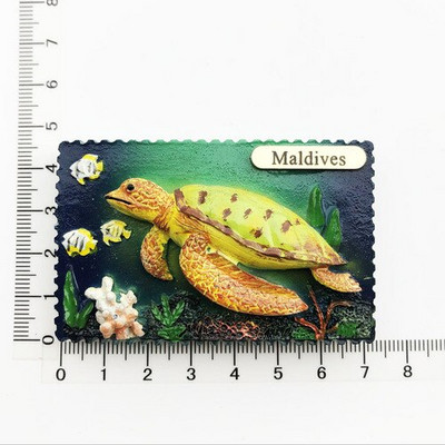 Maldīvu salas radošā sveķu magnēta ledusskapja uzlīme ar skatu uz jūru Bruņurupuču pludmales ceļojumu piemiņas rotājums amatniecības dāvana