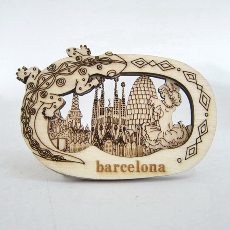 Barcelona Španielsko Drevený magnet na chladničku Suvenír Magnetická nálepka na chladničku Bytové dekorácie Dekorácie Doplnky